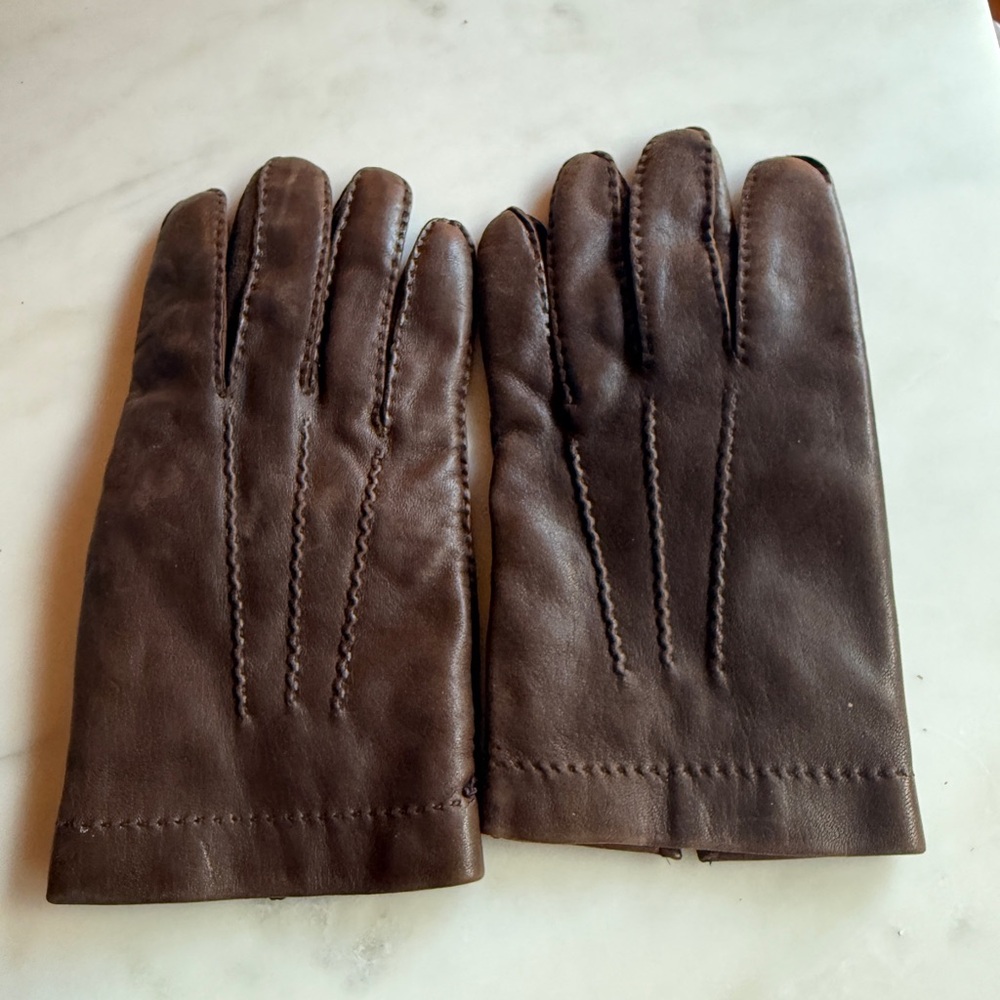 Men's Brown Leather Gloves Vintage - Picture 2 of 7